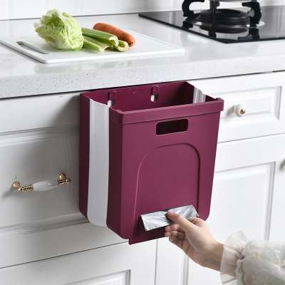 Household kitchen cabinet door folding and wall mounted trash can, collapsible car trash can with a small drawer